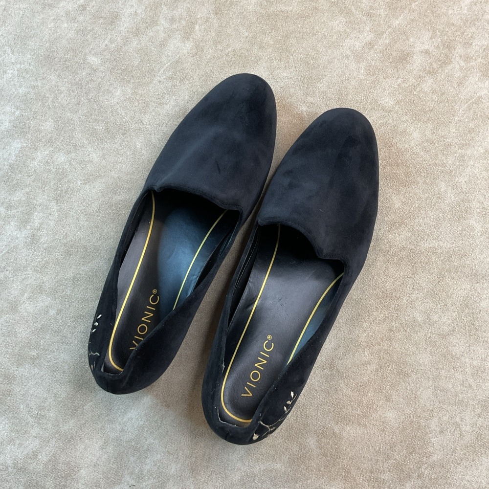 Vionic Willa Flat Loafers Womens 9 Black Velvet Suede Slip On Comfort Shoes - Picture 3 of 13